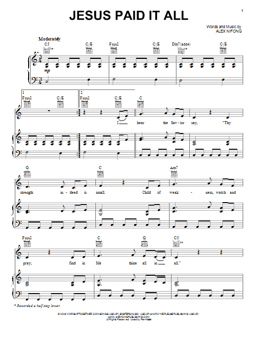 Alex Nifong Jesus Paid It All sheet music notes and chords. Download Printable PDF.