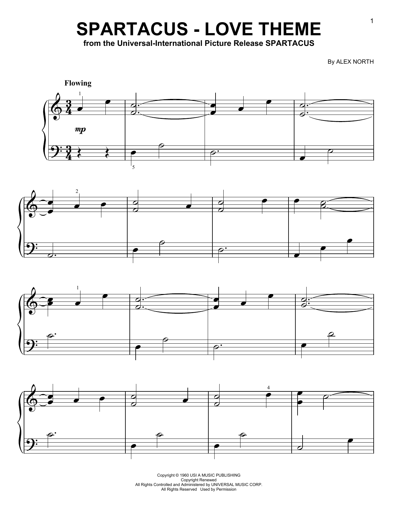 Alex North Spartacus - Love Theme (from Spartacus) sheet music notes and chords. Download Printable PDF.