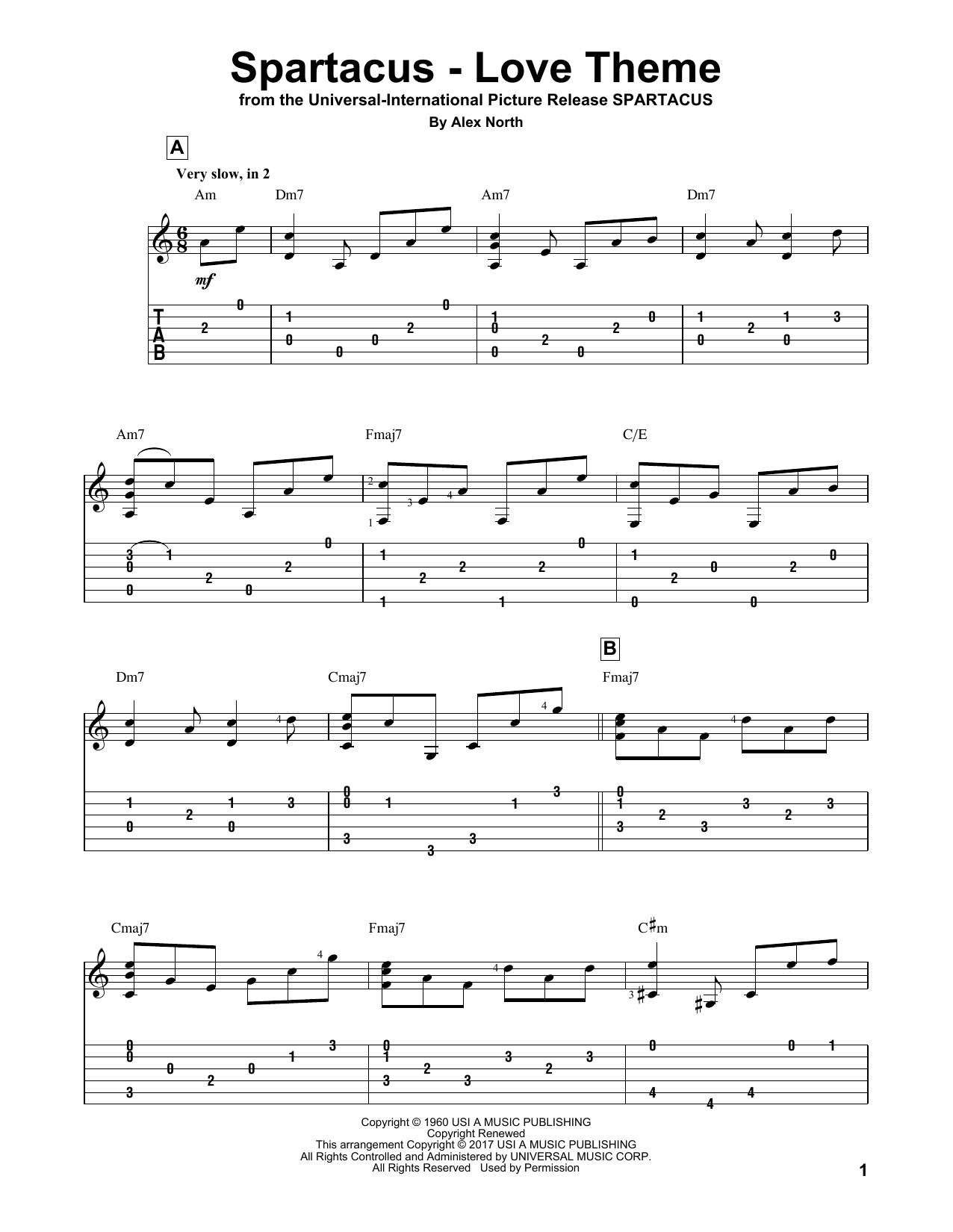 Alex North Spartacus - Love Theme sheet music notes and chords. Download Printable PDF.