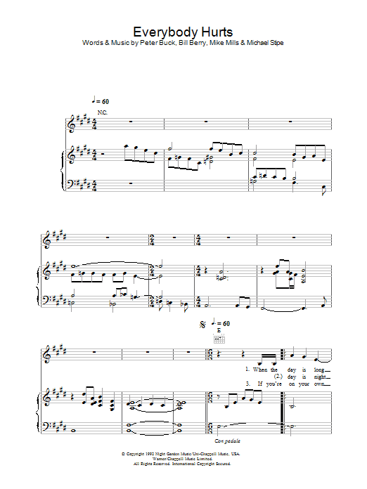 Alex Parks Everybody Hurts sheet music notes and chords arranged for Piano, Vocal & Guitar Chords