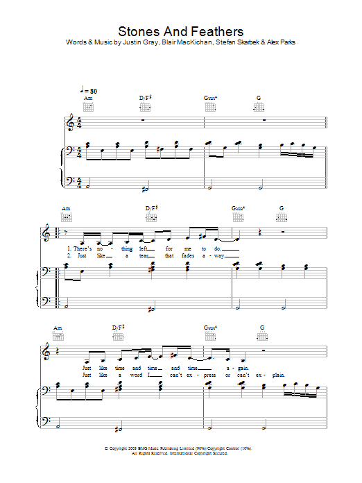 Learn to play Alex Parks Stones And Feathers sheet music for Piano, Vocal & Guitar Chords in minutes. Price: 7.8900$ Alex Parks Stones And Feathers sheet music notes and chords arranged for Piano, Vocal & Guitar Chords