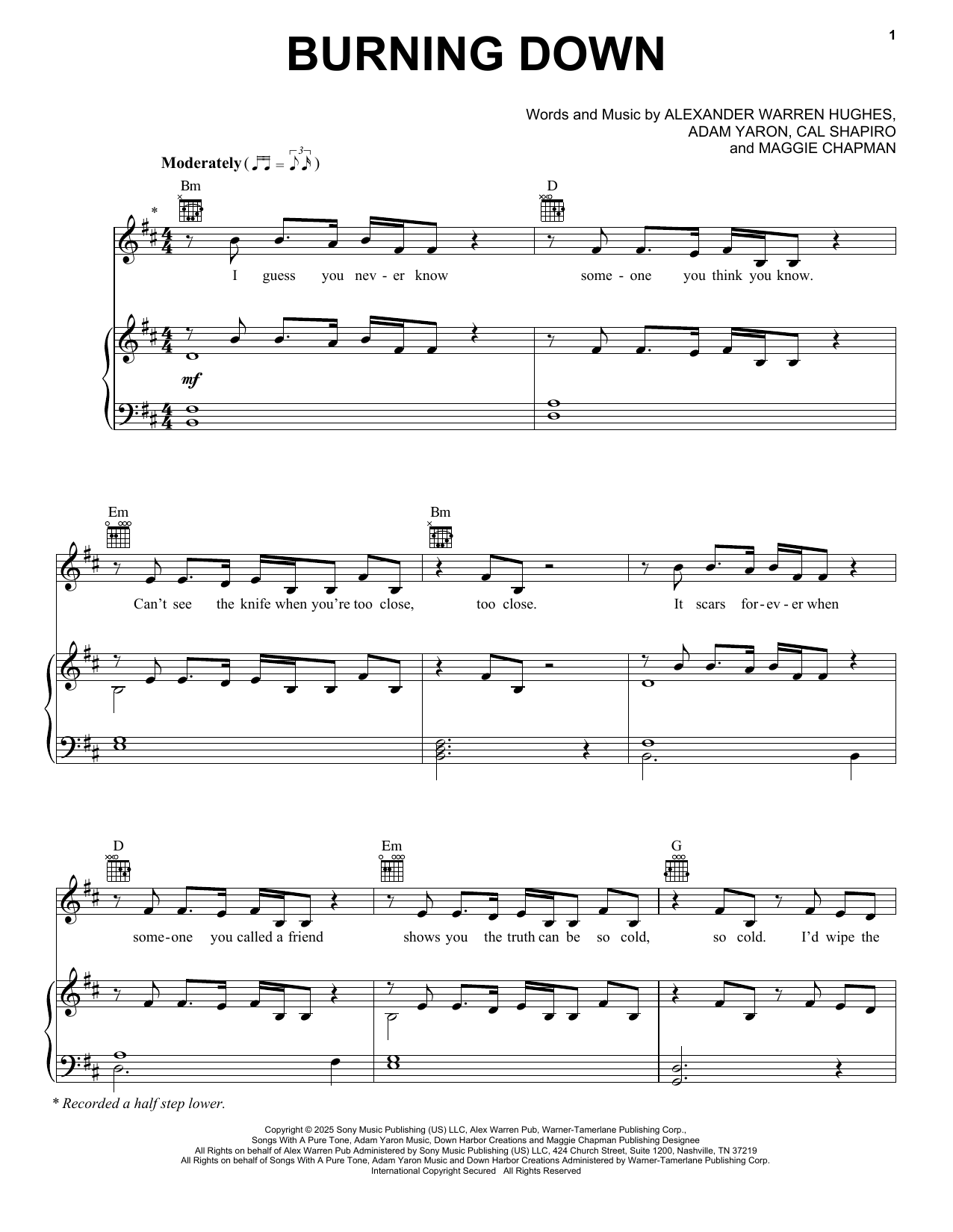 Learn to play Alex Warren Burning Down sheet music for Piano, Vocal & Guitar Chords (Right-Hand Melody) in minutes. Price: 7.8900$ Alex Warren Burning Down sheet music notes and chords arranged for Piano, Vocal & Guitar Chords (Right-Hand Melody)