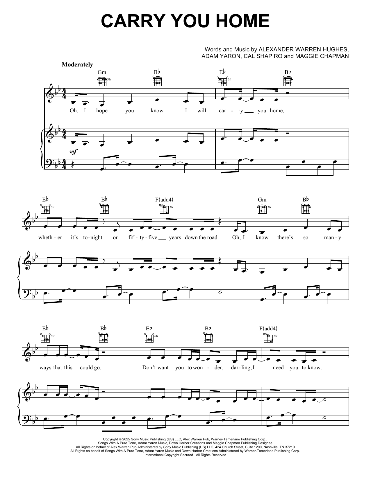 Learn to play Alex Warren Carry You Home sheet music for Piano, Vocal & Guitar Chords (Right-Hand Melody) in minutes. Price: 7.8900$ Alex Warren Carry You Home sheet music notes and chords arranged for Piano, Vocal & Guitar Chords (Right-Hand Melody)
