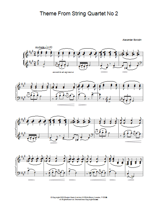 Learn to play Alexander Borodin Theme From String Quartet No 2 sheet music for Piano Solo in minutes. Price: 7.8900$ Alexander Borodin Theme From String Quartet No 2 sheet music notes and chords arranged for Piano Solo