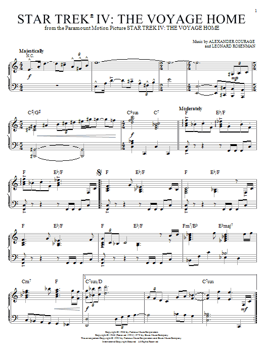 Alexander Courage Star Trek(R) IV - The Voyage Home sheet music notes and chords. Download Printable PDF.