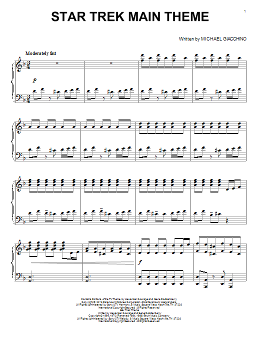 Learn to play Alexander Courage Star Trek Main Theme sheet music for Piano Solo in minutes. Price: 7.8900$ Alexander Courage Star Trek Main Theme sheet music notes and chords arranged for Piano Solo