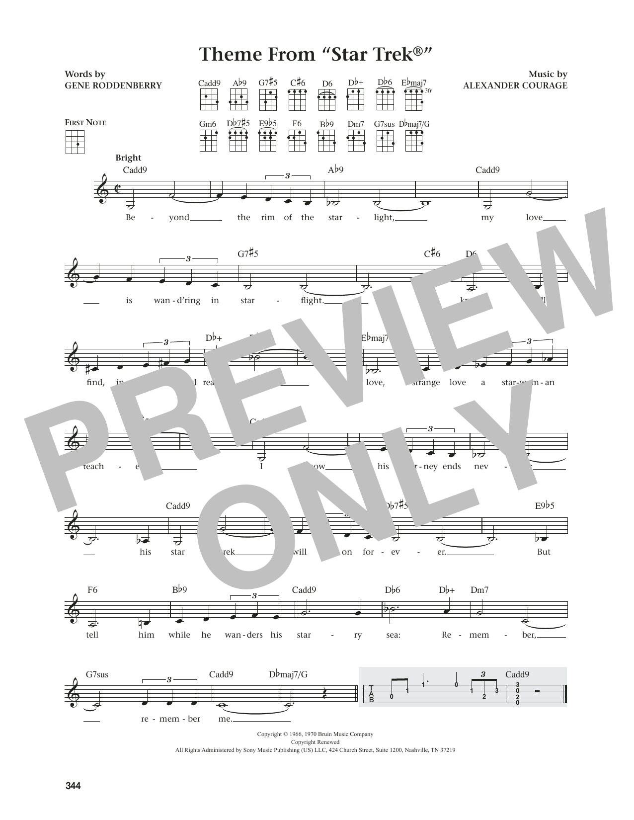 Alexander Courage Theme From Star Trek (from The Daily Ukulele) (arr. Jim Beloff) sheet music notes and chords. Download Printable PDF.