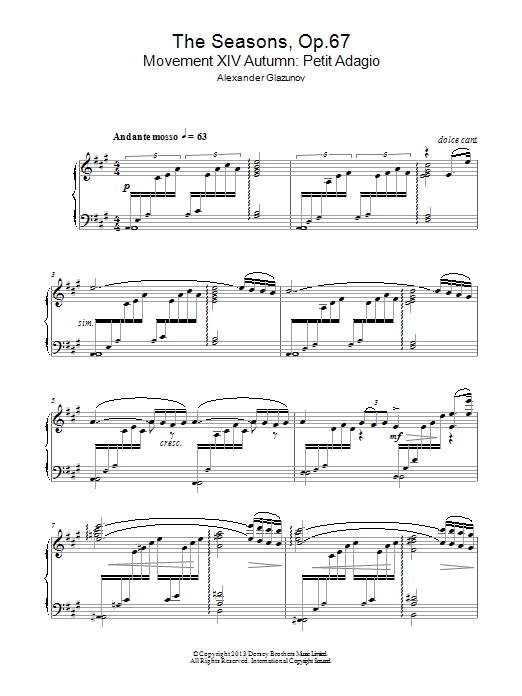 Learn to play Alexander Glazunov The Seasons Op.67 sheet music for Piano Solo in minutes. Price: 7.8900$ Alexander Glazunov The Seasons Op.67 sheet music notes and chords arranged for Piano Solo