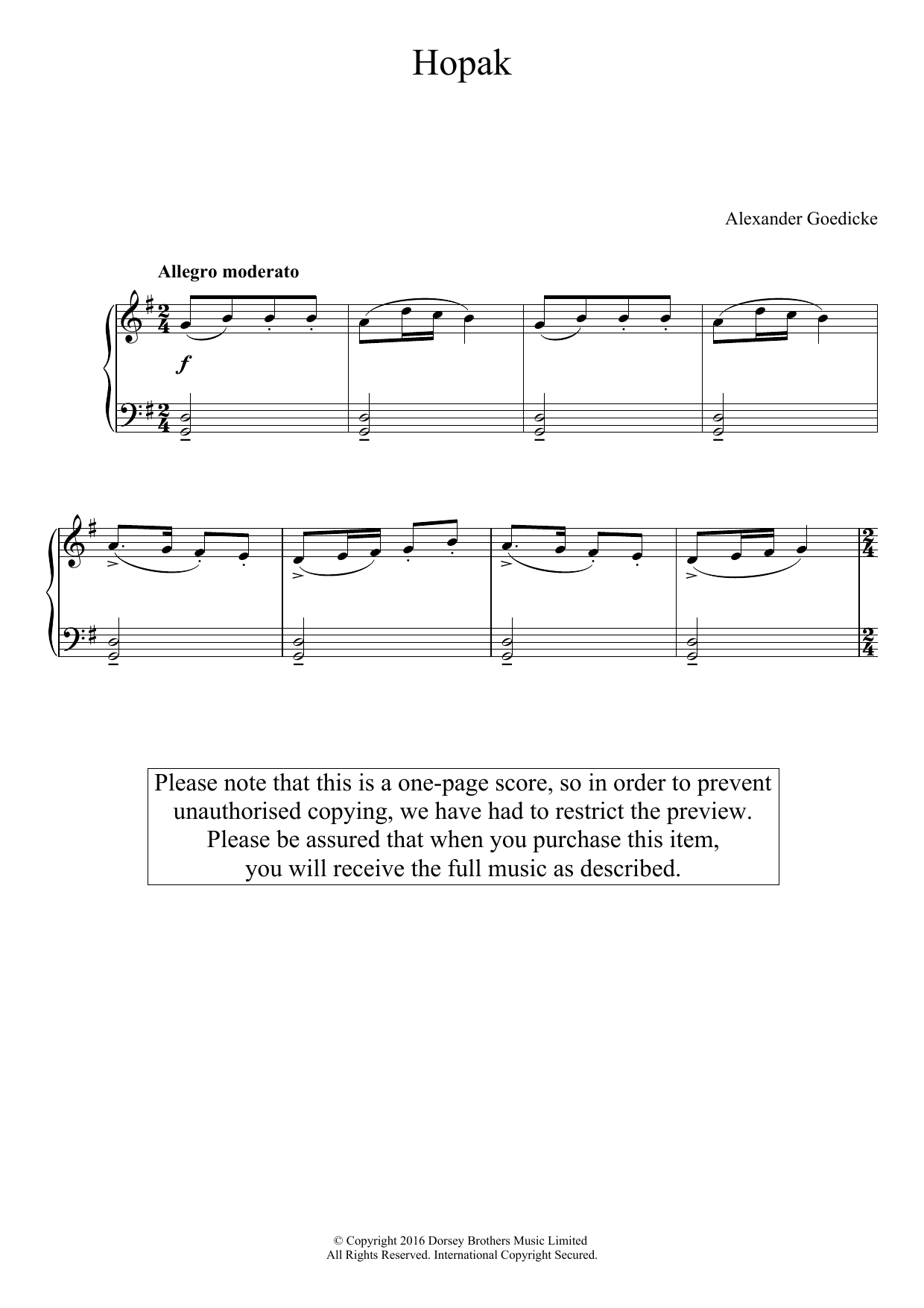 Learn to play Alexander Goedicke Hopak sheet music for Easy Piano in minutes. Price: 6.9900$ Alexander Goedicke Hopak sheet music notes and chords arranged for Easy Piano