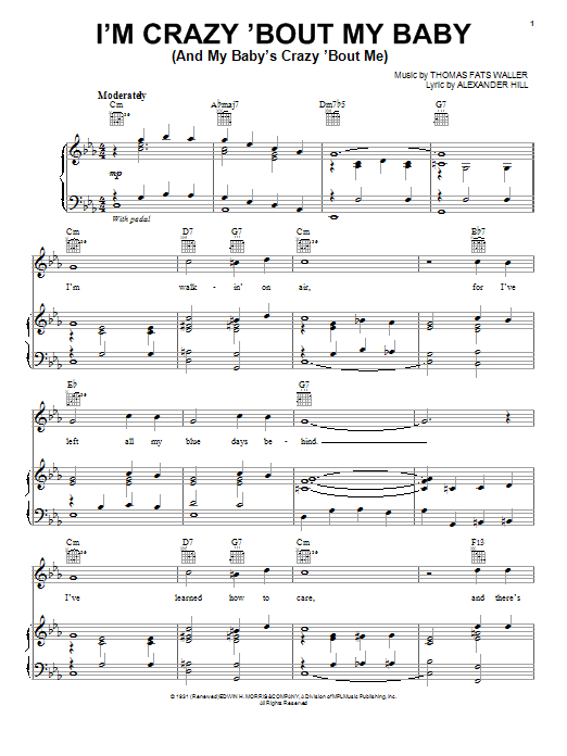 Learn to play Alexander Hill I'm Crazy 'Bout My Baby (And My Baby's Crazy 'Bout Me) sheet music for Piano, Vocal & Guitar Chords (Right-Hand Melody) in minutes. Price: 7.8900$ Alexander Hill I'm Crazy 'Bout My Baby (And My Baby's Crazy 'Bout Me) sheet music notes and chords arranged for Piano, Vocal & Guitar Chords (Right-Hand Melody)