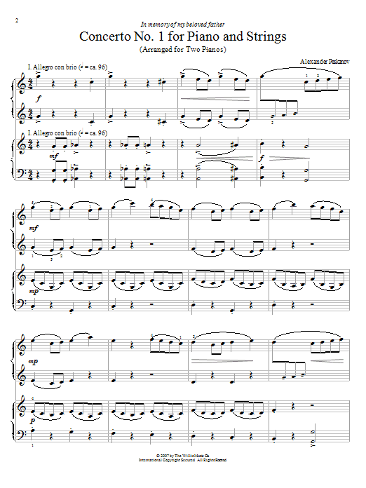 Alexander Peskanov Concerto No. 1 For Piano And Strings sheet music notes and chords arranged for Piano Duet