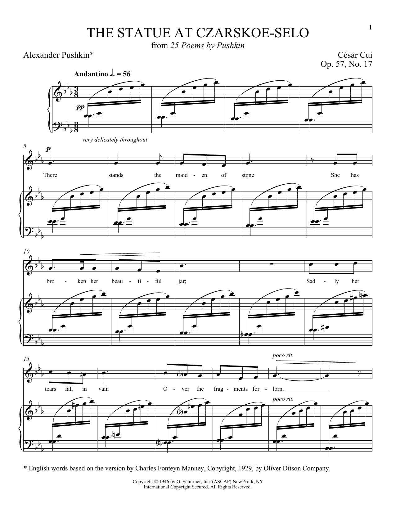 Learn to play Alexander Pushkin The Statue At Czarkor-Selo sheet music for Piano & Vocal in minutes. Price: 7.8900$ Alexander Pushkin The Statue At Czarkor-Selo sheet music notes and chords arranged for Piano & Vocal