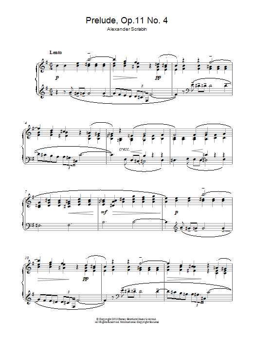 Alexander Scriabin Prelude No. 4, Op. 11 sheet music notes and chords arranged for Piano Solo