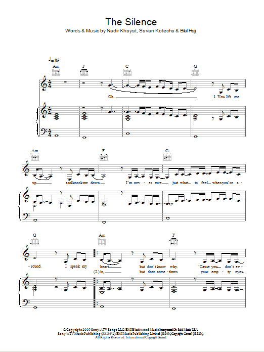 Alexandra Burke The Silence sheet music notes and chords arranged for Piano, Vocal & Guitar Chords