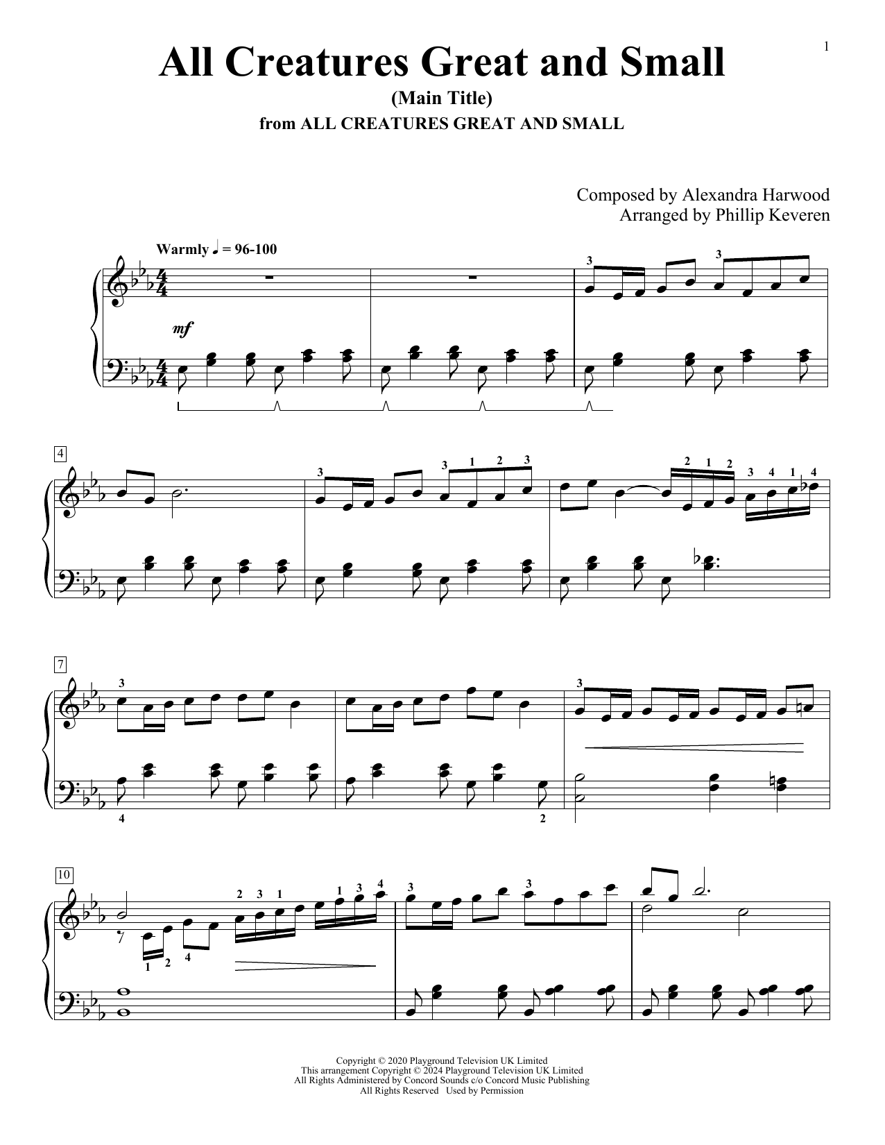 Alexandra Harwood All Creatures Great And Small (Main Title) (arr. Phillip Keveren) sheet music notes and chords. Download Printable PDF.