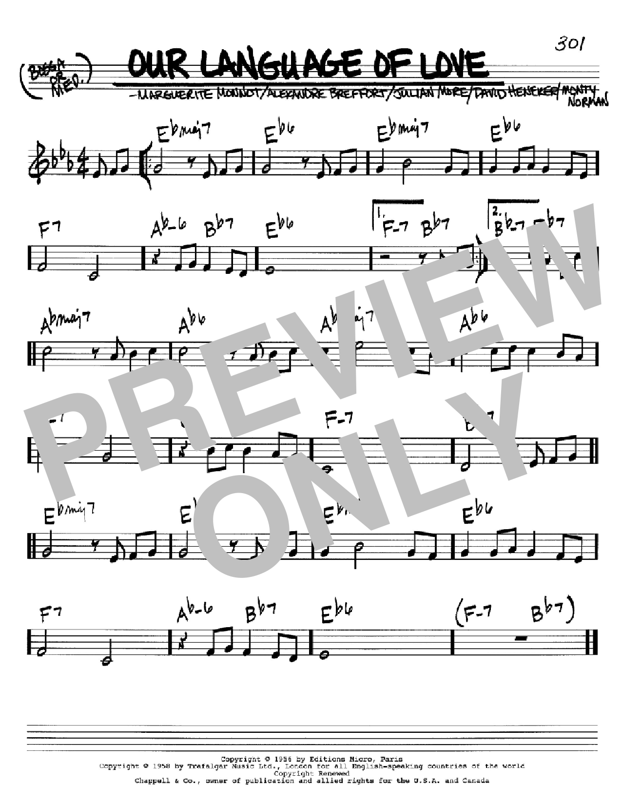 Alexandre Breffort Our Language Of Love sheet music notes and chords arranged for Real Book – Melody & Chords – C Instruments