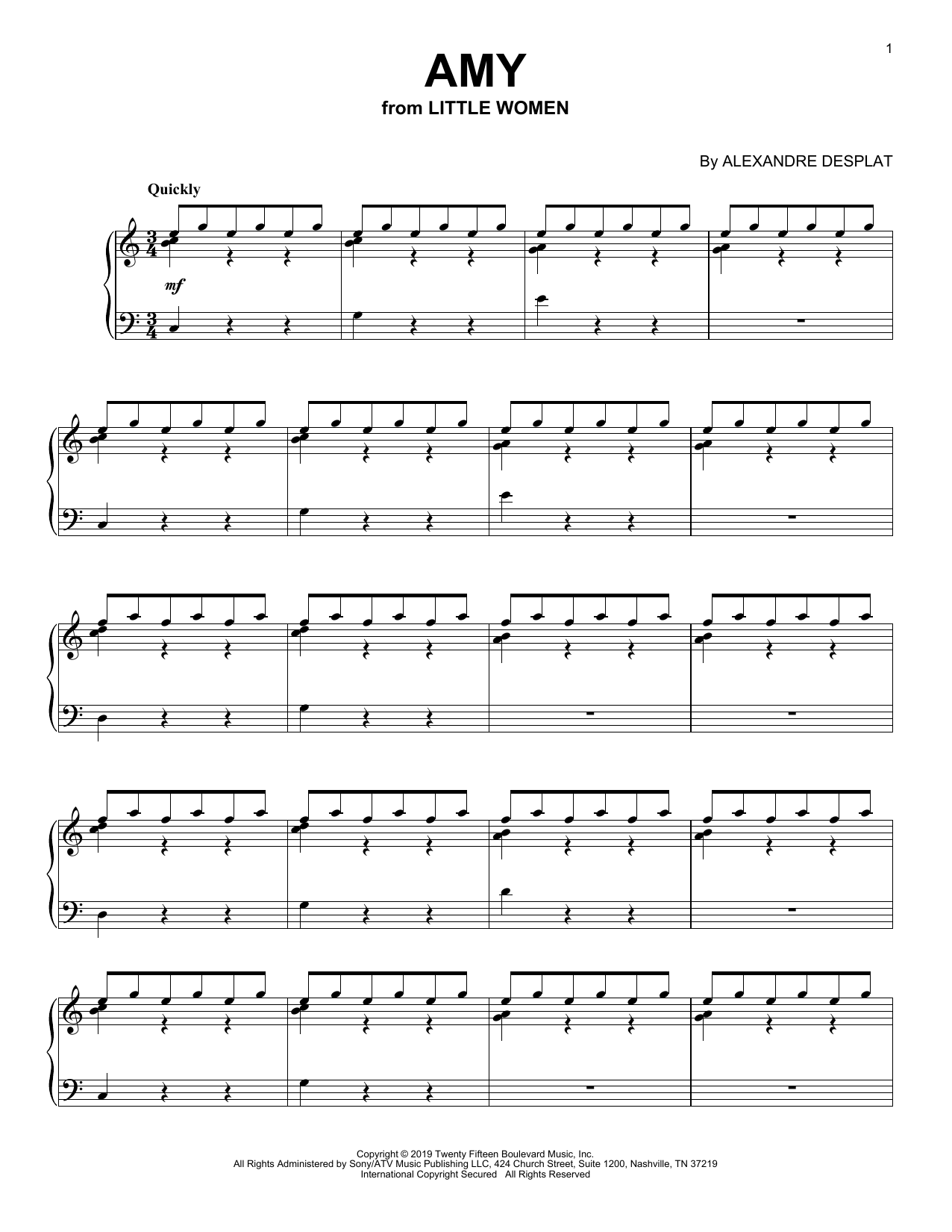 Alexandre Desplat Amy (from the Motion Picture Little Women) sheet music notes and chords. Download Printable PDF.