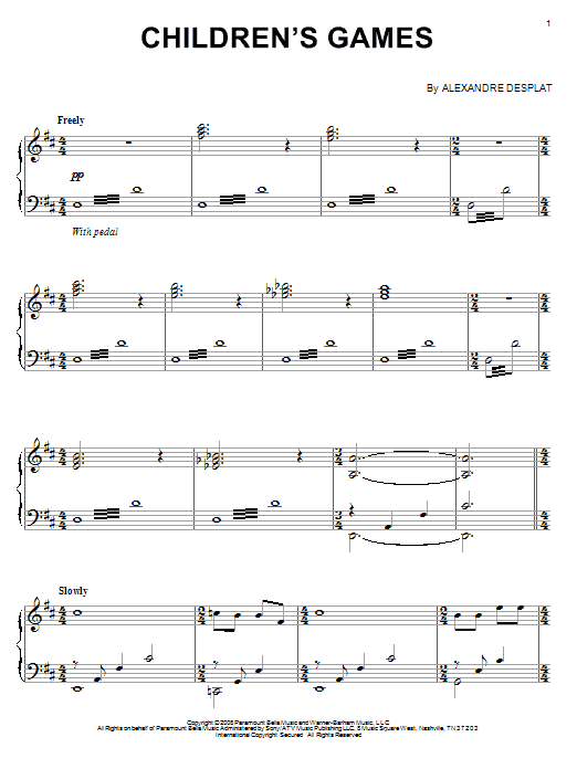 Learn to play Alexandre Desplat Children's Games sheet music for Piano Solo in minutes. Price: 7.8900$ Alexandre Desplat Children's Games sheet music notes and chords arranged for Piano Solo