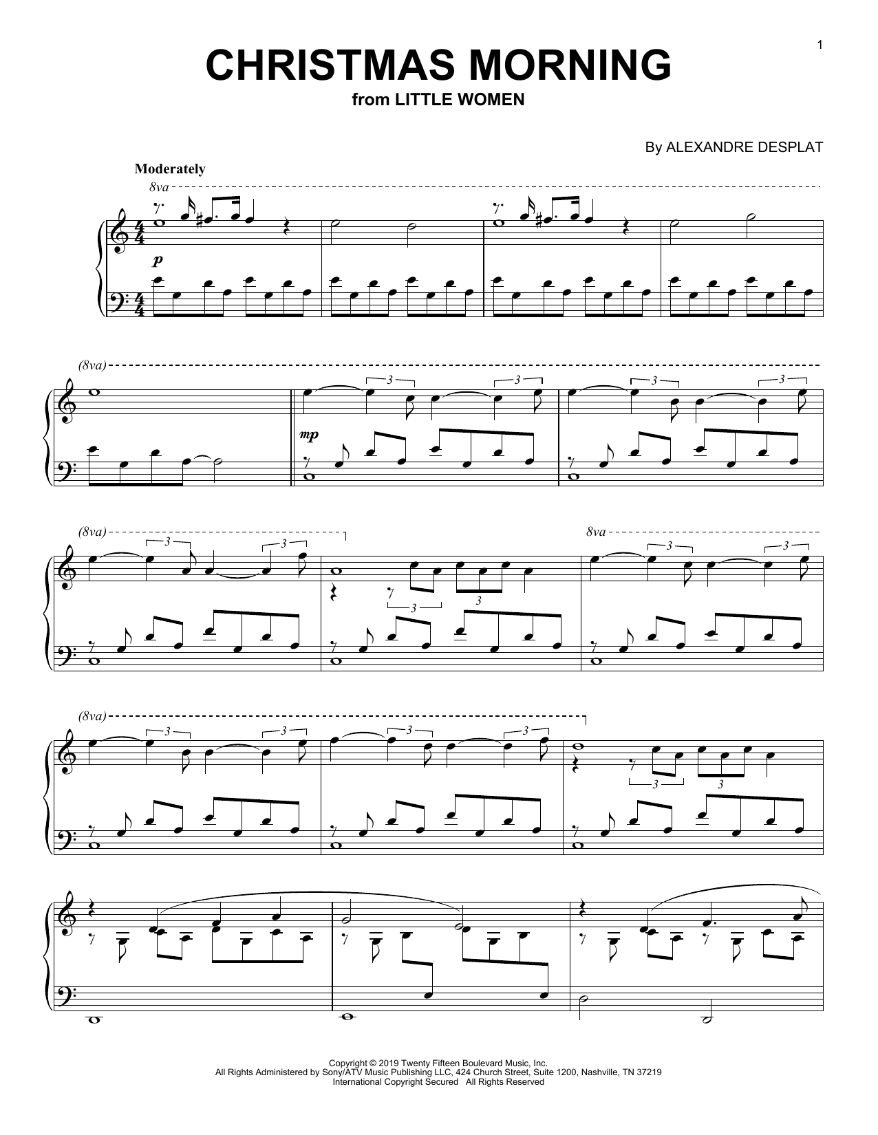 Learn to play Alexandre Desplat Christmas Morning (from the Motion Picture Little Women) sheet music for Piano Solo in minutes. Price: 7.8900$ Alexandre Desplat Christmas Morning (from the Motion Picture Little Women) sheet music notes and chords arranged for Piano Solo