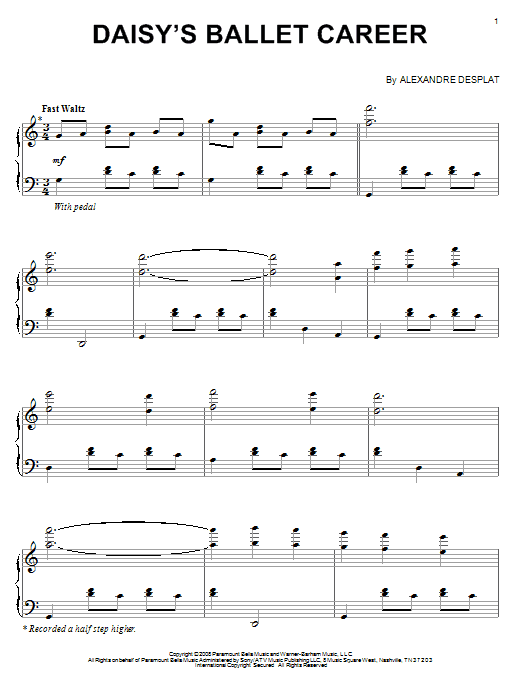 Learn to play Alexandre Desplat Daisy's Ballet Career sheet music for Piano Solo in minutes. Price: 7.8900$ Alexandre Desplat Daisy's Ballet Career sheet music notes and chords arranged for Piano Solo