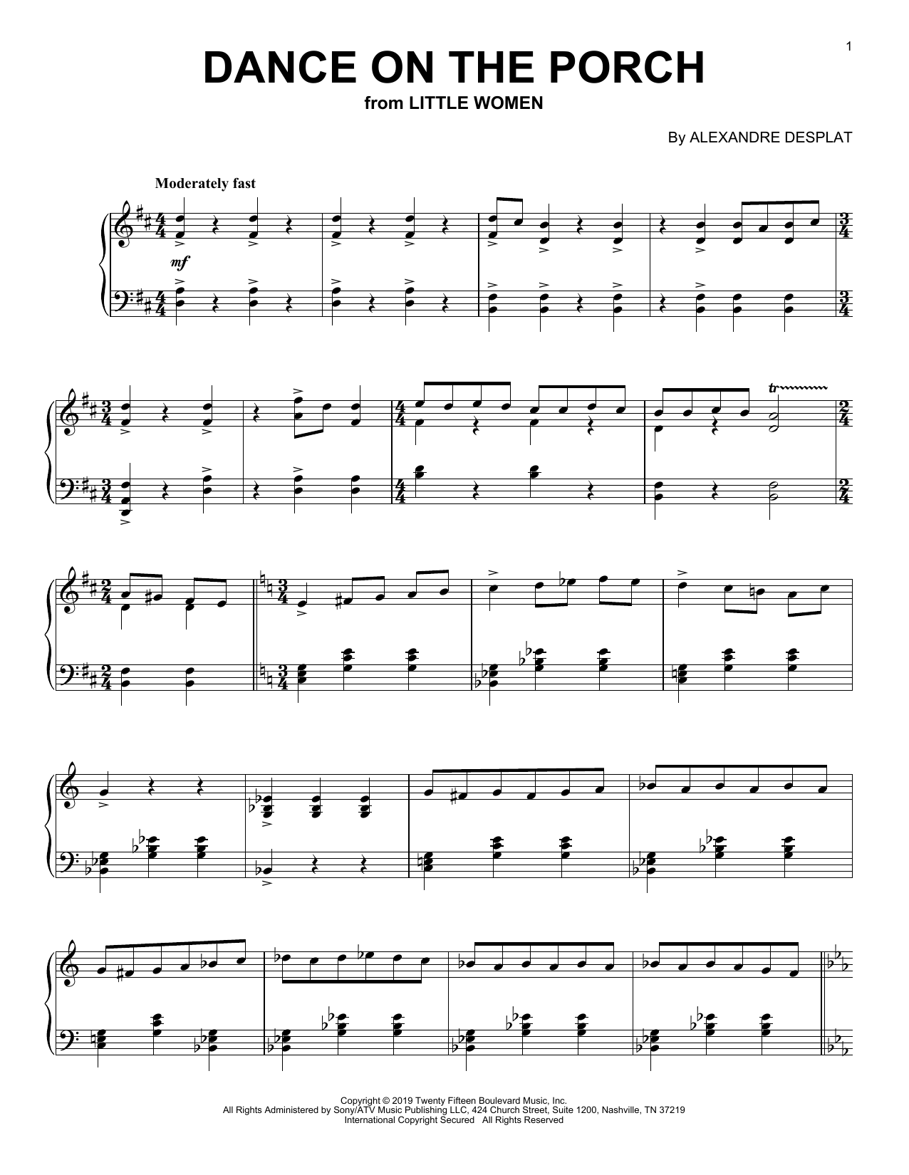 Alexandre Desplat Dance On The Porch (from the Motion Picture Little Women) sheet music notes and chords. Download Printable PDF.