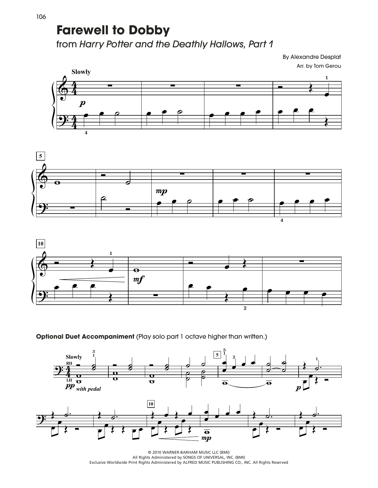 Alexandre Desplat Farewell To Dobby (from Harry Potter) (arr. Tom Gerou) sheet music notes and chords. Download Printable PDF.