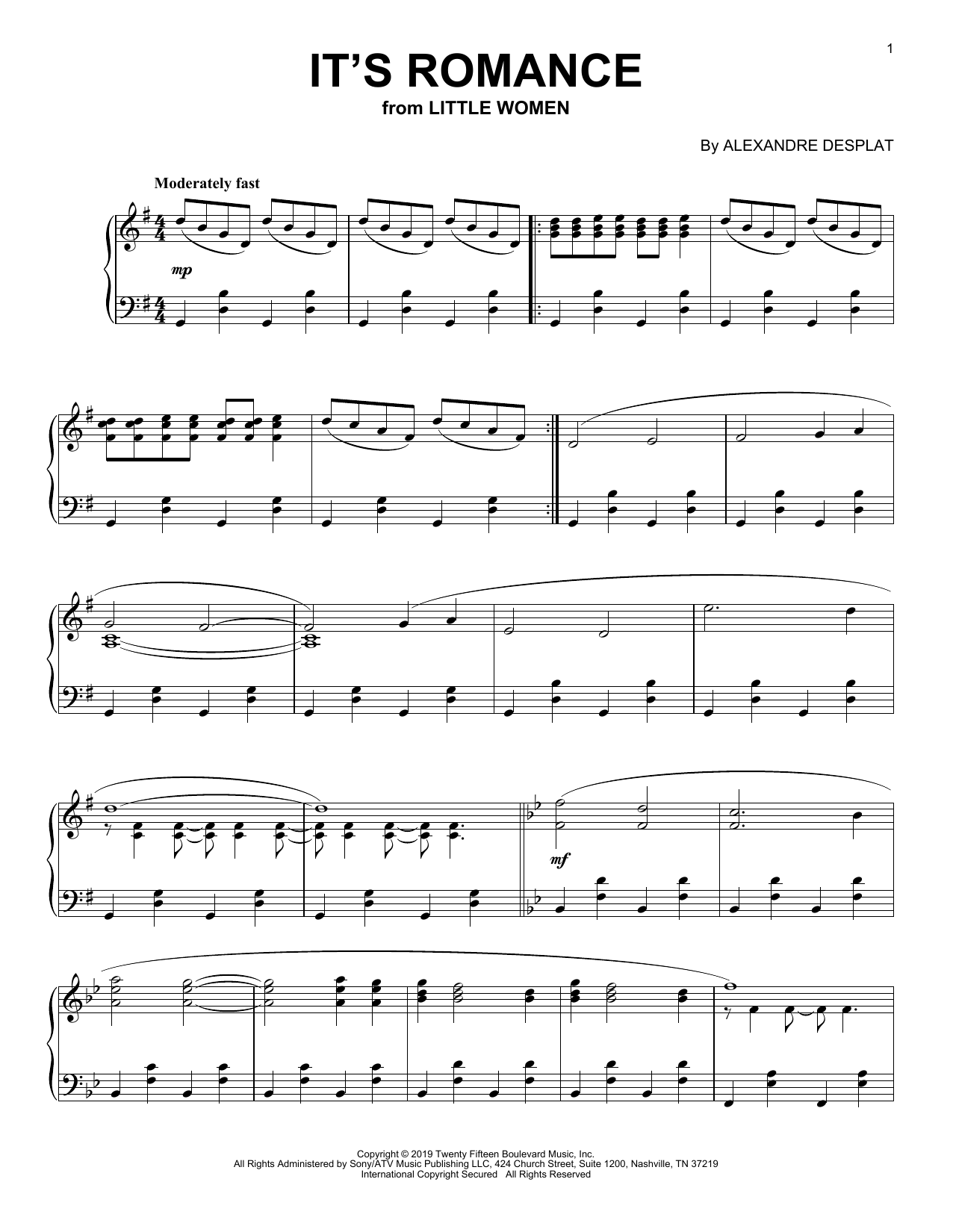 Alexandre Desplat It's Romance (from the Motion Picture Little Women) sheet music notes and chords. Download Printable PDF.