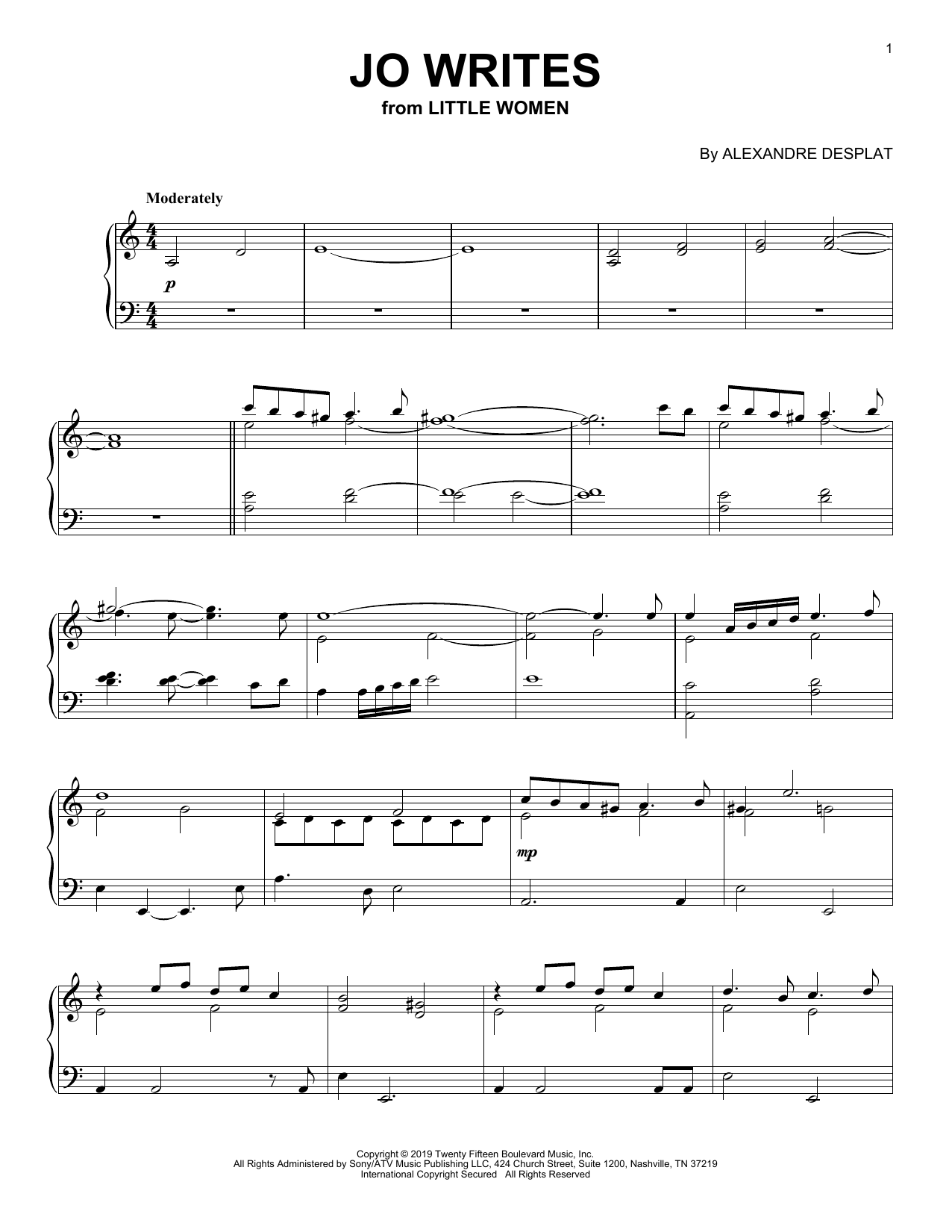 Learn to play Alexandre Desplat Jo Writes (from the Motion Picture Little Women) sheet music for Piano Solo in minutes. Price: 7.8900$ Alexandre Desplat Jo Writes (from the Motion Picture Little Women) sheet music notes and chords arranged for Piano Solo