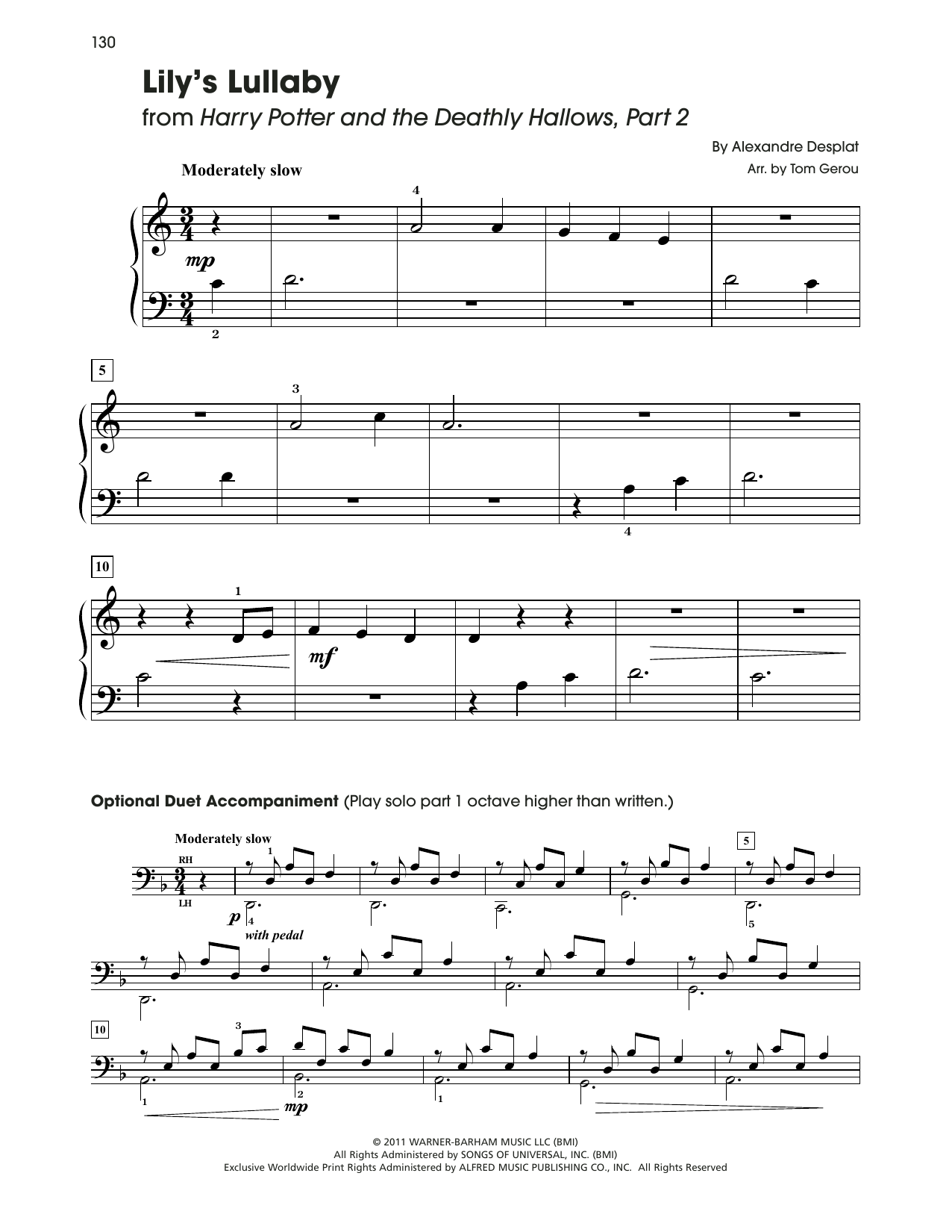 Alexandre Desplat Lily's Lullaby (from Harry Potter) (arr. Tom Gerou) sheet music notes and chords. Download Printable PDF.