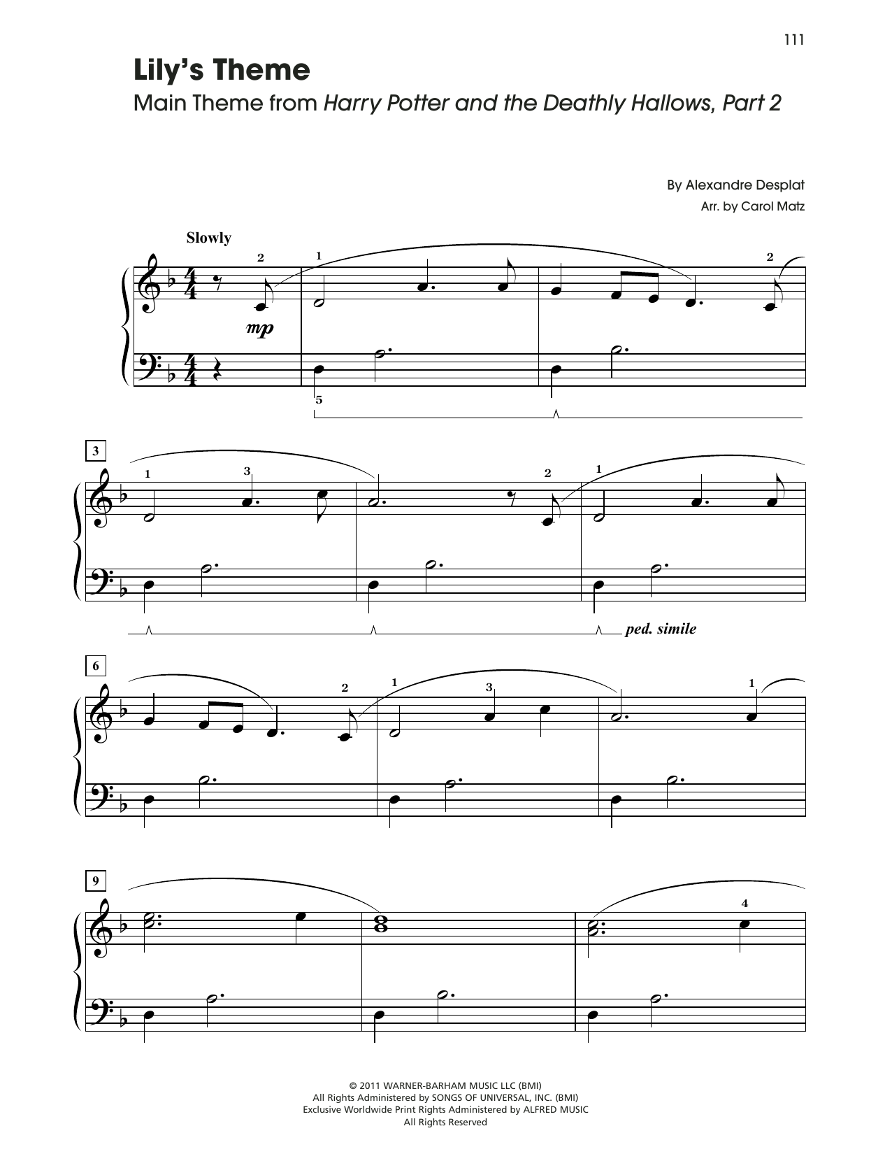 Alexandre Desplat Lily's Theme (from Harry Potter And The Deathly Hallows, Pt. 2) sheet music notes and chords. Download Printable PDF.