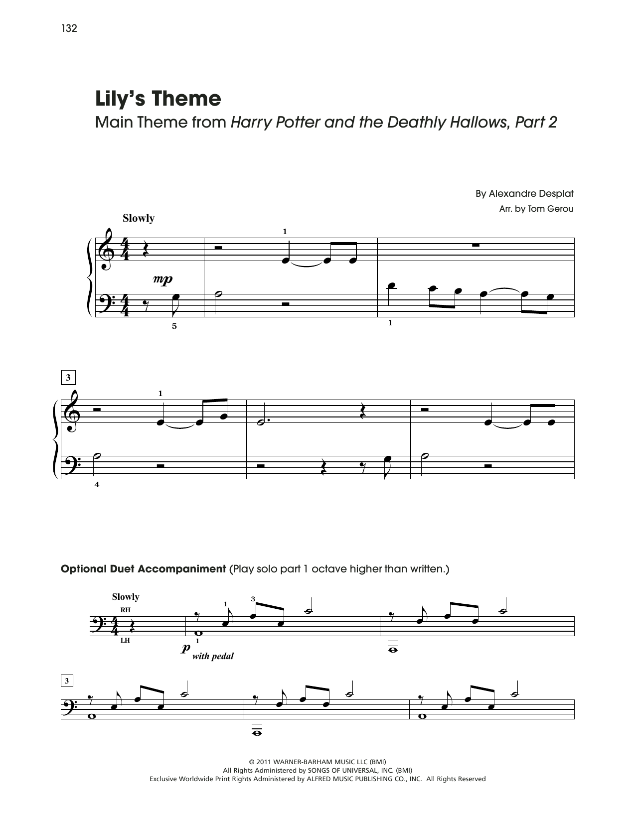 Alexandre Desplat Lily's Theme (from Harry Potter) (arr. Tom Gerou) sheet music notes and chords. Download Printable PDF.