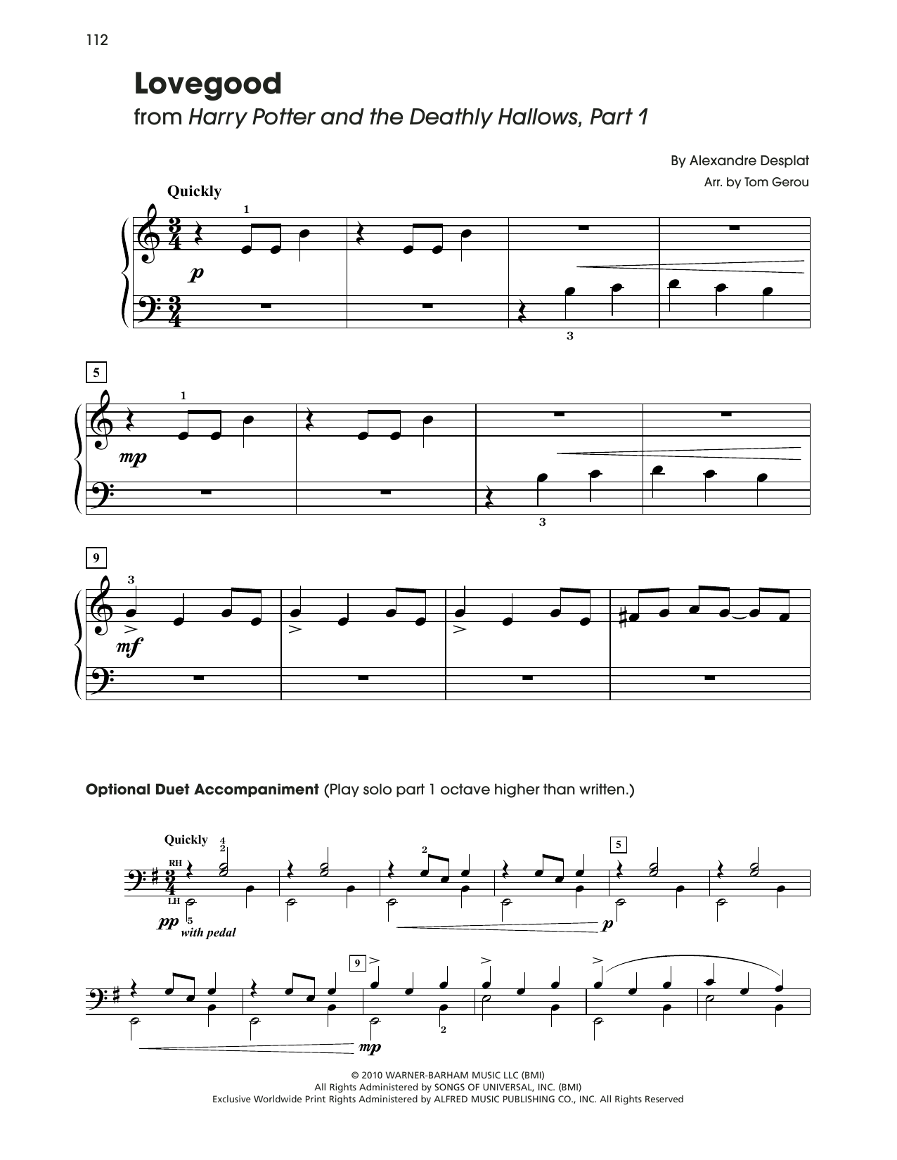 Alexandre Desplat Lovegood (from Harry Potter) (arr. Tom Gerou) sheet music notes and chords. Download Printable PDF.