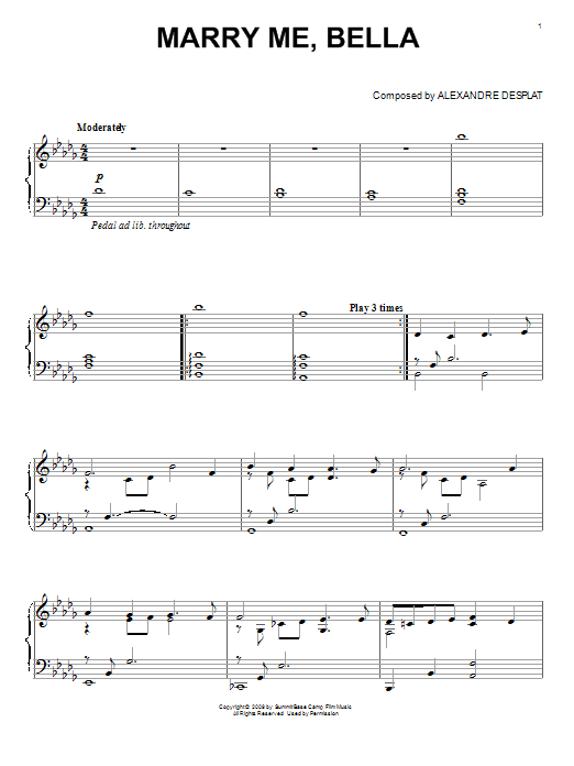Learn to play Alexandre Desplat Marry Me, Bella sheet music for Piano Solo in minutes. Price: 7.8900$ Alexandre Desplat Marry Me, Bella sheet music notes and chords arranged for Piano Solo