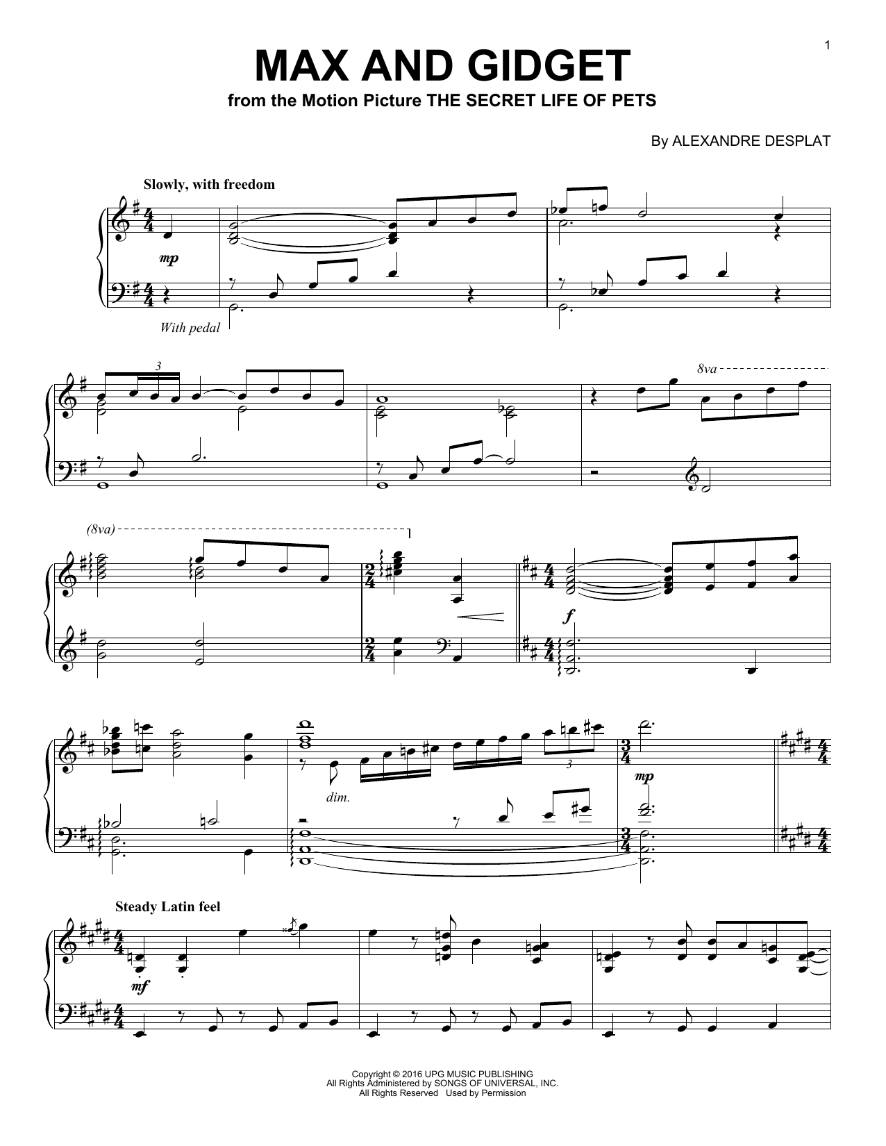 Learn to play Alexandre Desplat Max And Gidget sheet music for Piano Solo in minutes. Price: 7.8900$ Alexandre Desplat Max And Gidget sheet music notes and chords arranged for Piano Solo