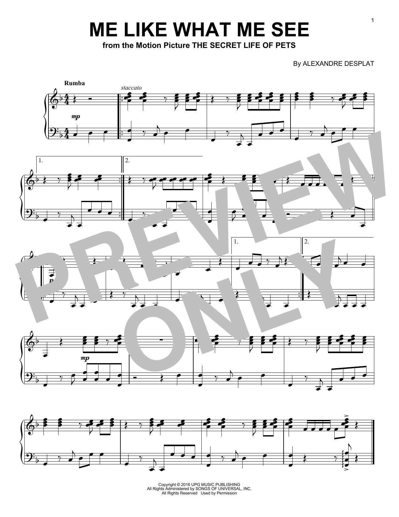 Alexandre Desplat Me Like What Me See sheet music notes and chords arranged for Piano Solo