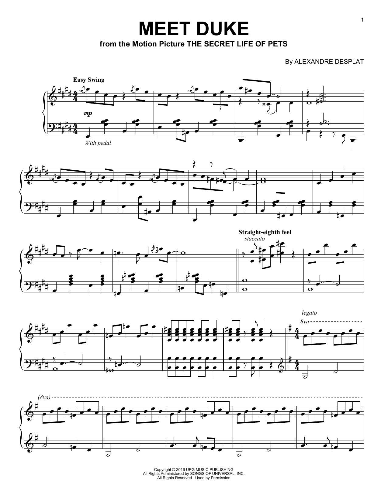 Learn to play Alexandre Desplat Meet Duke sheet music for Piano Solo in minutes. Price: 7.8900$ Alexandre Desplat Meet Duke sheet music notes and chords arranged for Piano Solo