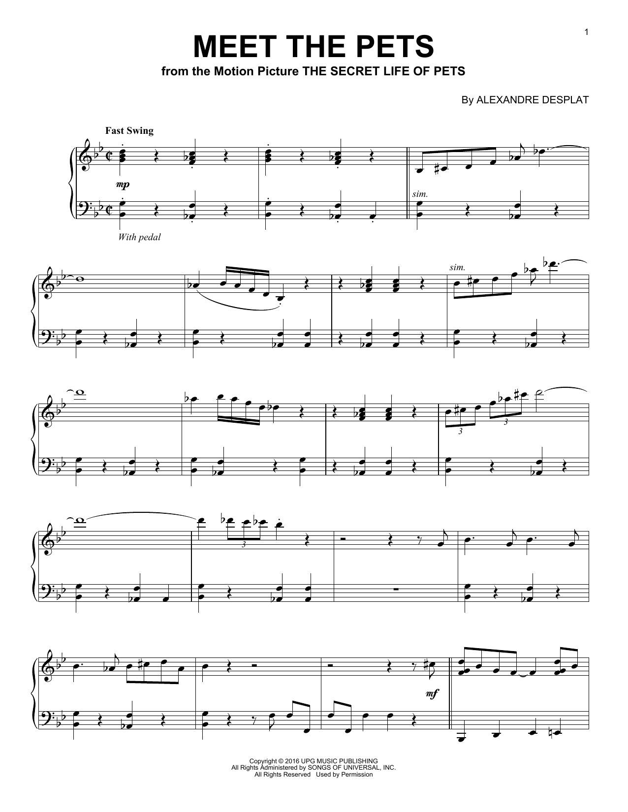 Learn to play Alexandre Desplat Meet The Pets sheet music for Piano Solo in minutes. Price: 7.8900$ Alexandre Desplat Meet The Pets sheet music notes and chords arranged for Piano Solo
