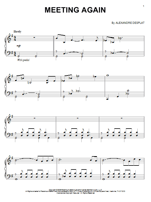 Learn to play Alexandre Desplat Meeting Again sheet music for Piano Solo in minutes. Price: 7.8900$ Alexandre Desplat Meeting Again sheet music notes and chords arranged for Piano Solo