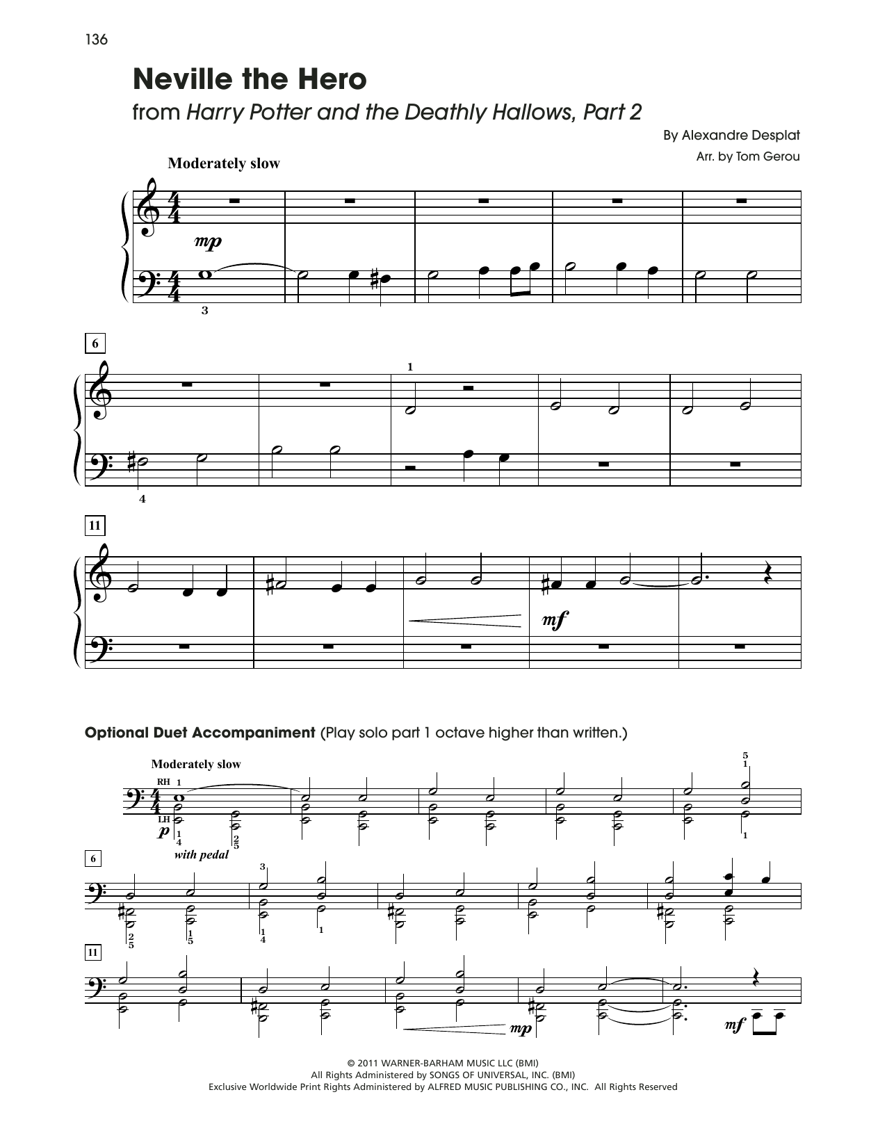 Alexandre Desplat Neville The Hero (from Harry Potter) (arr. Tom Gerou) sheet music notes and chords. Download Printable PDF.