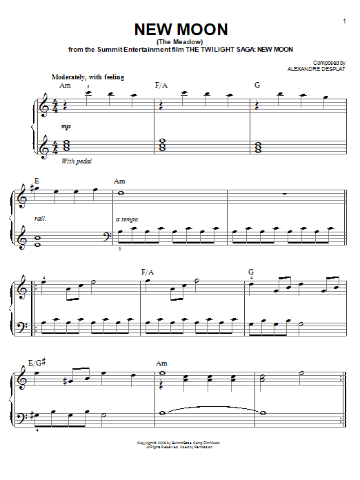 Alexandre Desplat New Moon (The Meadow) sheet music notes and chords. Download Printable PDF.