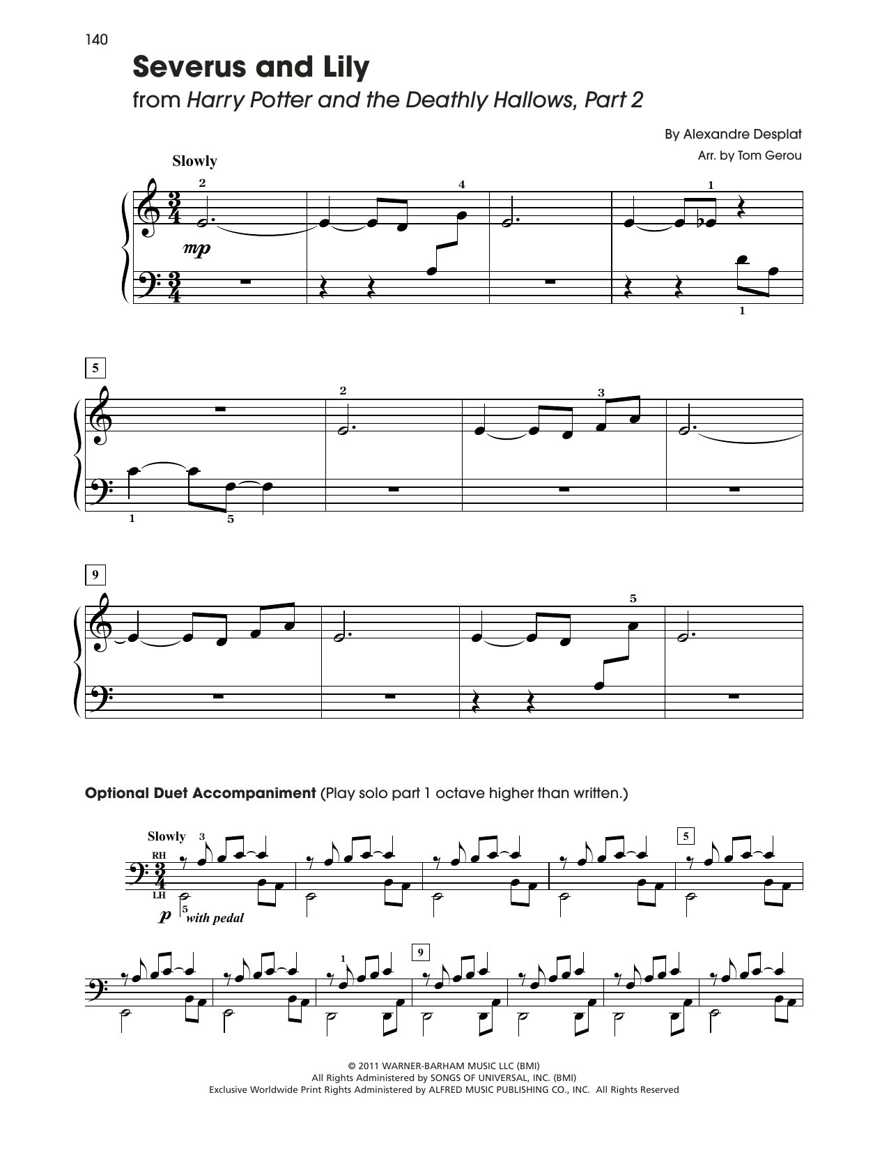 Alexandre Desplat Severus And Lily (from Harry Potter) (arr. Tom Gerou) sheet music notes and chords. Download Printable PDF.