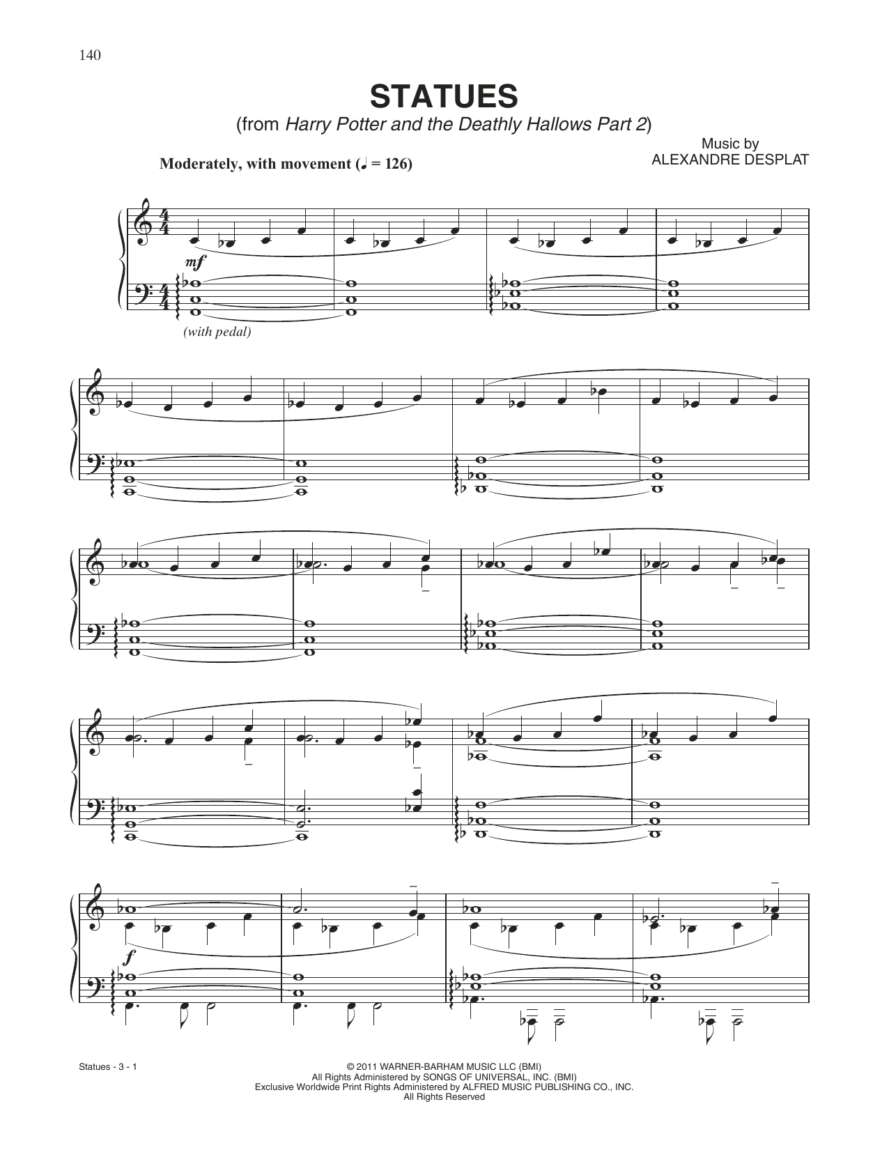 Alexandre Desplat Statues (from Harry Potter And The Deathly Hallows, Pt. 2) sheet music notes and chords. Download Printable PDF.