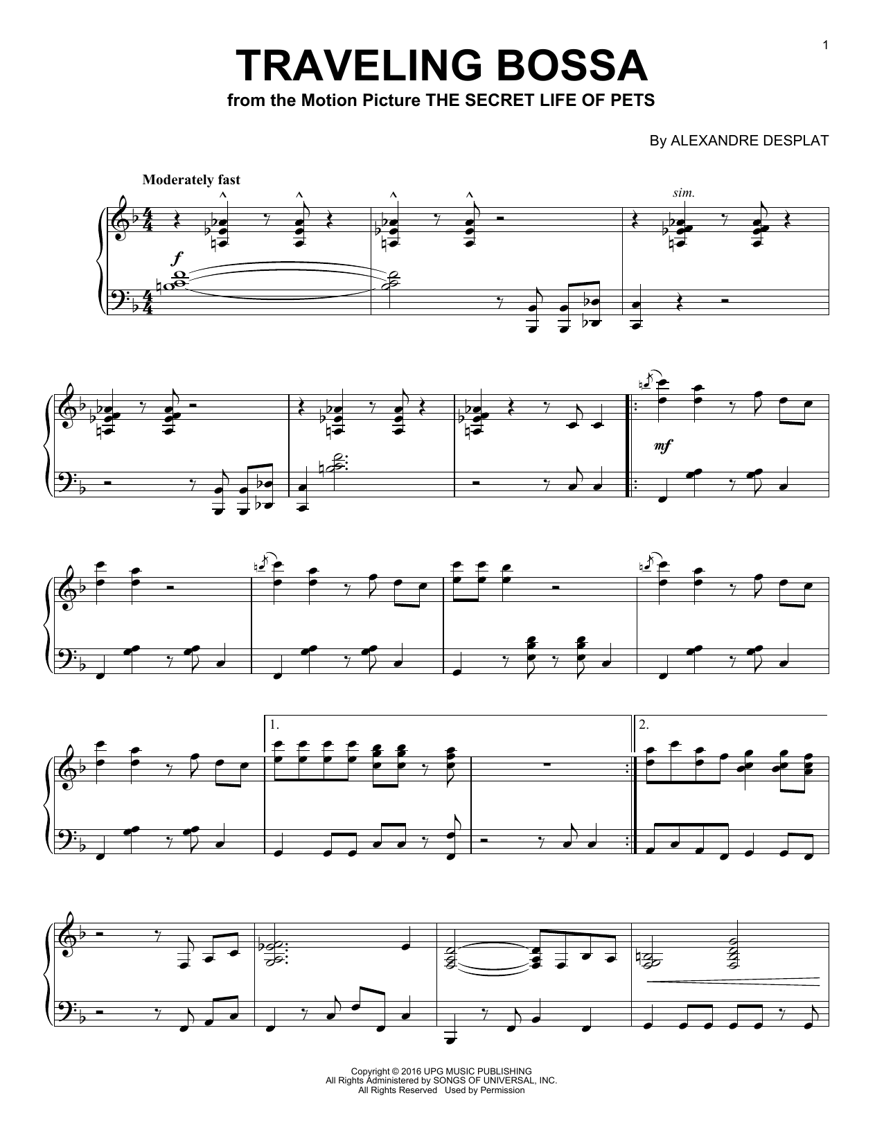 Learn to play Alexandre Desplat Traveling Bossa sheet music for Piano Solo in minutes. Price: 7.8900$ Alexandre Desplat Traveling Bossa sheet music notes and chords arranged for Piano Solo