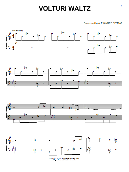 Learn to play Alexandre Desplat Volturi Waltz sheet music for Piano Solo in minutes. Price: 7.8900$ Alexandre Desplat Volturi Waltz sheet music notes and chords arranged for Piano Solo