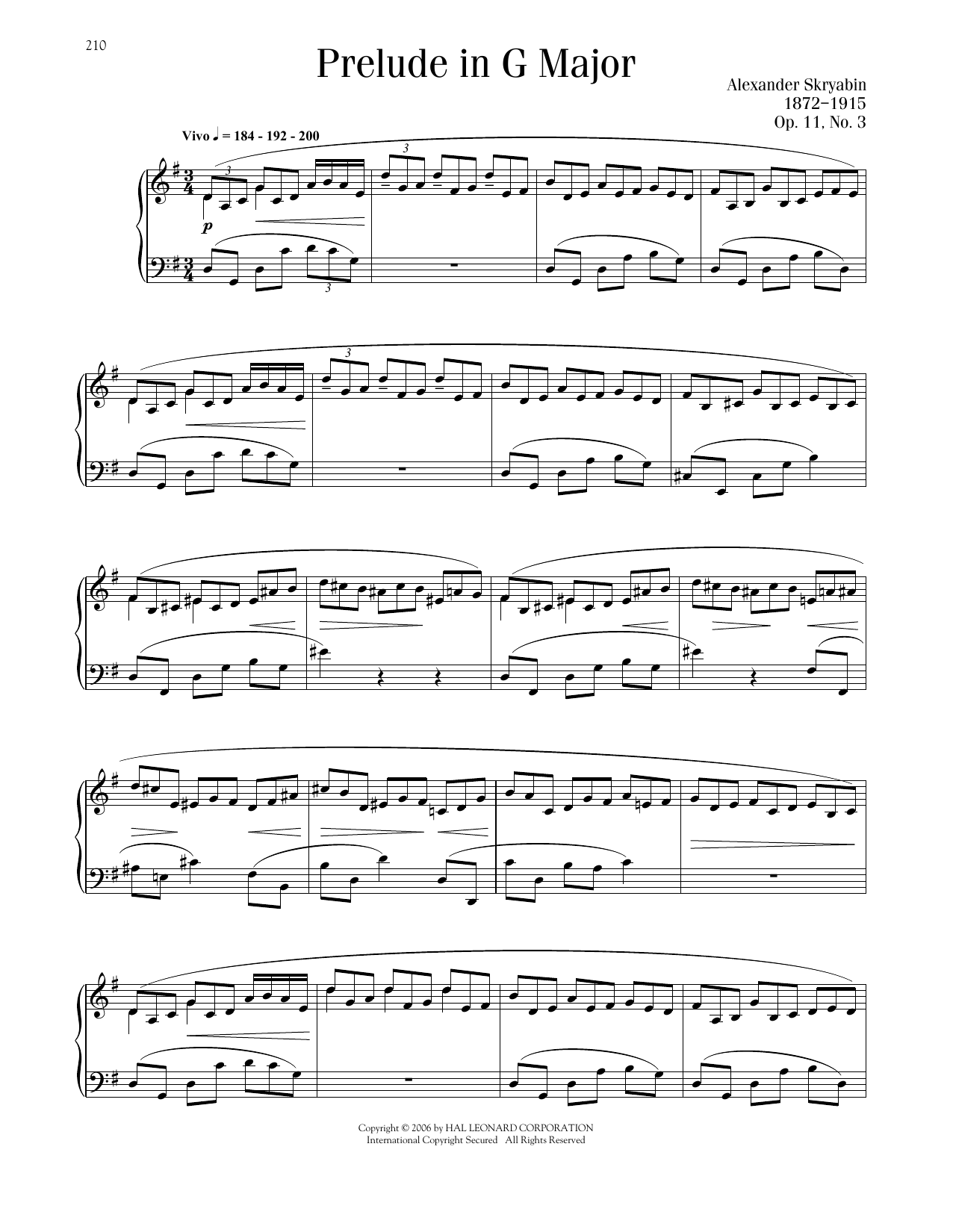 Alexandre Scriabin Prelude, Op. 11, No. 3 sheet music notes and chords arranged for Piano Solo