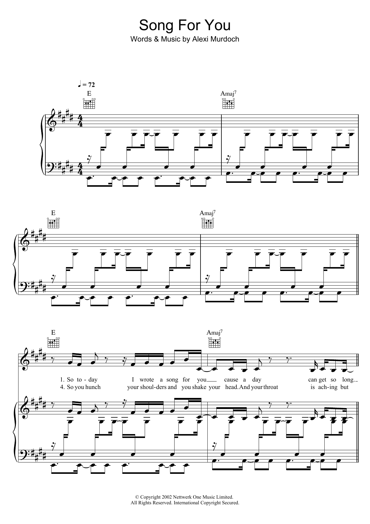 Learn to play Alexi Murdoch Song For You sheet music for Piano, Vocal & Guitar Chords in minutes. Price: 7.8900$ Alexi Murdoch Song For You sheet music notes and chords arranged for Piano, Vocal & Guitar Chords