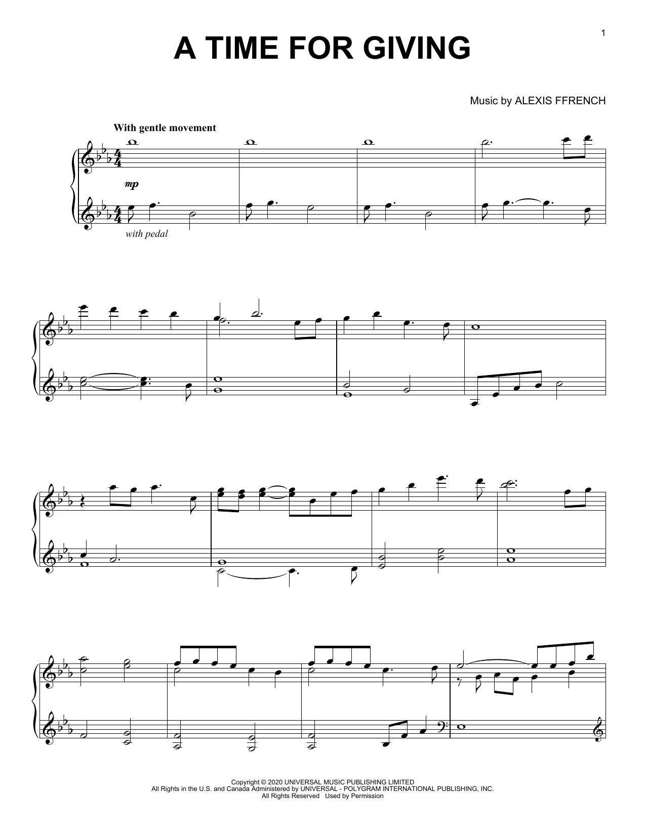 Alexis Ffrench A Time For Giving sheet music notes and chords. Download Printable PDF.