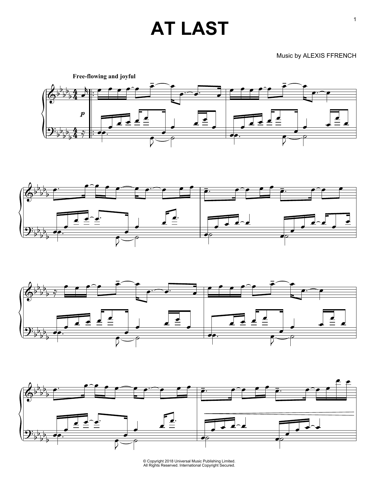 Alexis Ffrench At Last sheet music notes and chords. Download Printable PDF.