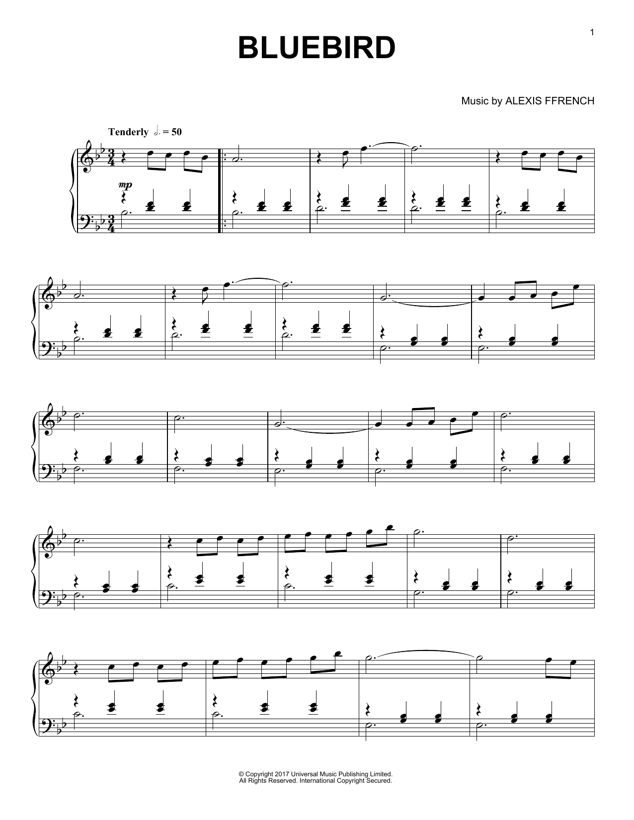 Alexis Ffrench Bluebird sheet music notes and chords. Download Printable PDF.