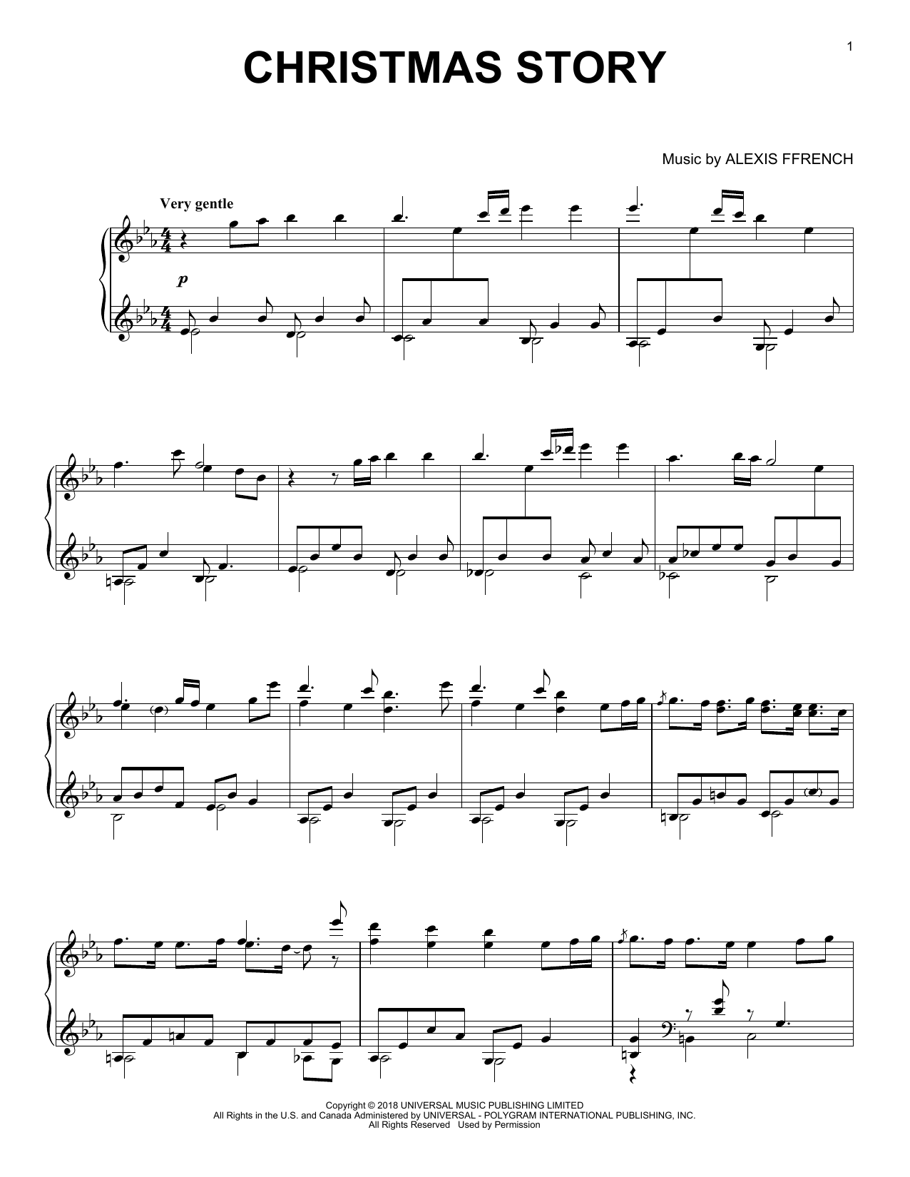 Alexis Ffrench Christmas Story sheet music notes and chords. Download Printable PDF.